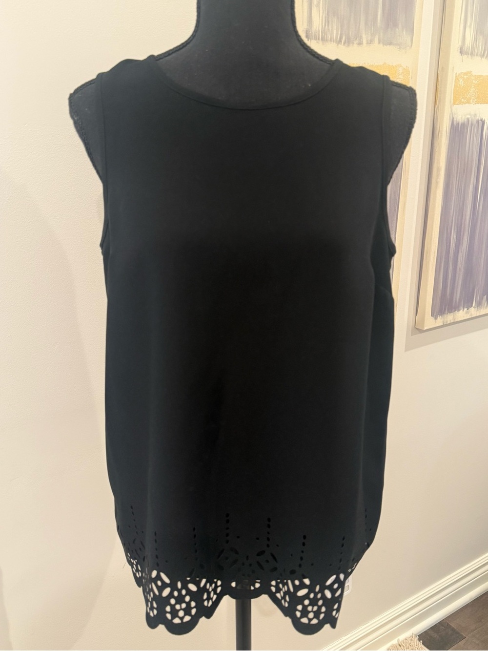 Banana Republic Black Sleeveless Top with Scalloped Laser-Cut Hem